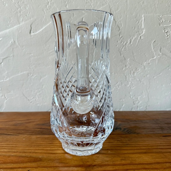 Vintage Clear Crystal Cut Glass Pitcher – Fan & Crosshatch Pattern, Heavy Lead - Picture 12 of 15